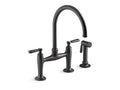 KOHLER K-28356-BL Edalyn By Studio Mcgee Two-Hole Bridge Kitchen Sink Faucet With Side Sprayer - Matte Black