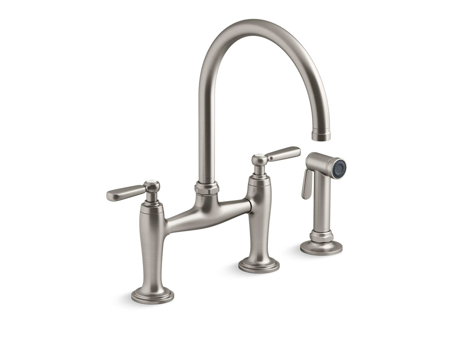 KOHLER K-28356-VS Edalyn By Studio Mcgee Two-Hole Bridge Kitchen Sink Faucet With Side Sprayer In Vibrant Stainless