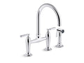 KOHLER K-28356-CP Edalyn By Studio Mcgee Two-Hole Bridge Kitchen Sink Faucet With Side Sprayer - Polished Chrome