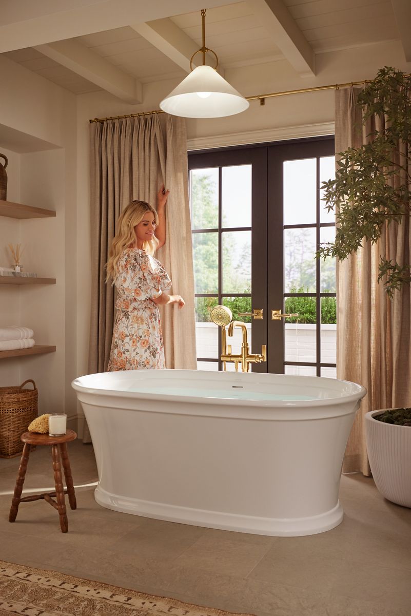 KOHLER K-T35924-4-SN Castia By Studio Mcgee Floor-Mount Bath Filler Trim With Handshower - Vibrant Polished Nickel