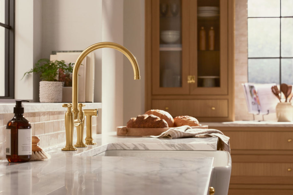 KOHLER K-28356-VS Edalyn By Studio Mcgee Two-Hole Bridge Kitchen Sink Faucet With Side Sprayer - Vibrant Stainless