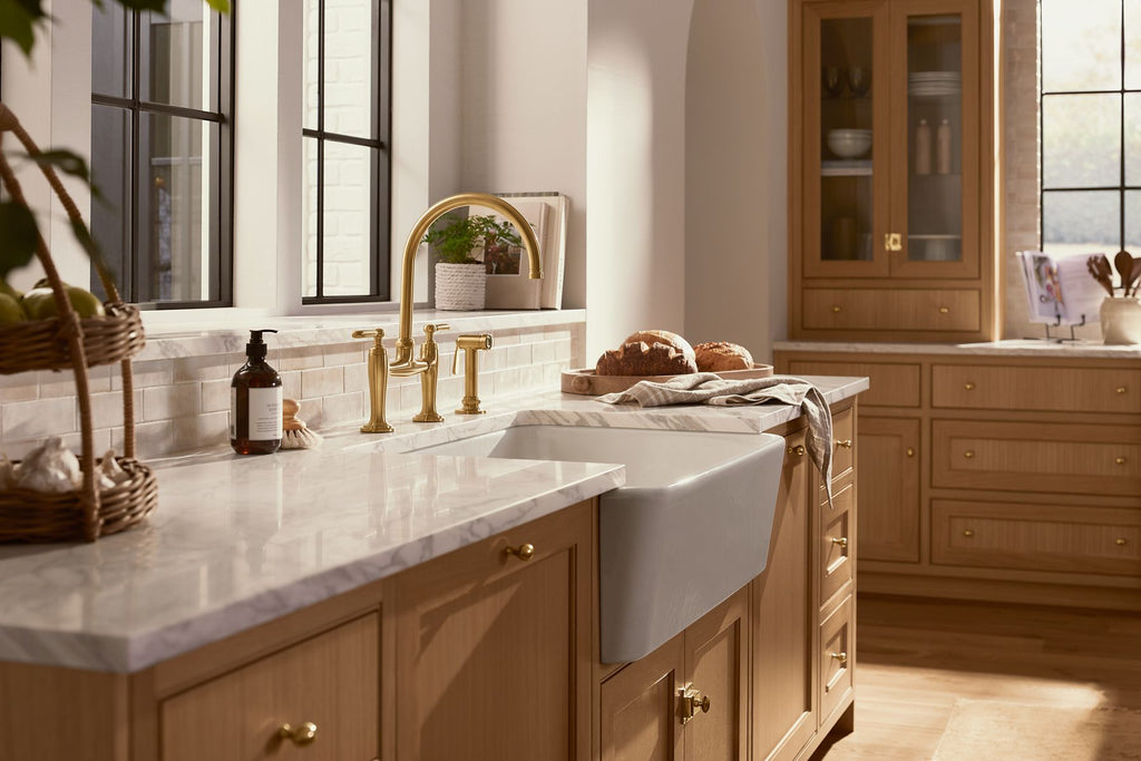 KOHLER K-28356-VS Edalyn By Studio Mcgee Two-Hole Bridge Kitchen Sink Faucet With Side Sprayer - Vibrant Stainless