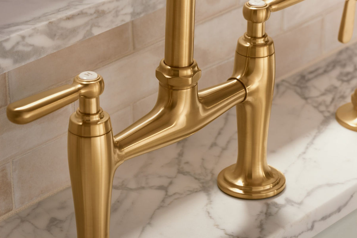 KOHLER K-28356-VS Edalyn By Studio Mcgee Two-Hole Bridge Kitchen Sink Faucet With Side Sprayer - Vibrant Stainless