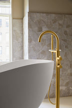 KOHLER K-T77984-4-BN Components Floor-Mount Bath Filler Trim With Lever Handles And Handshower - Vibrant Brushed Nickel