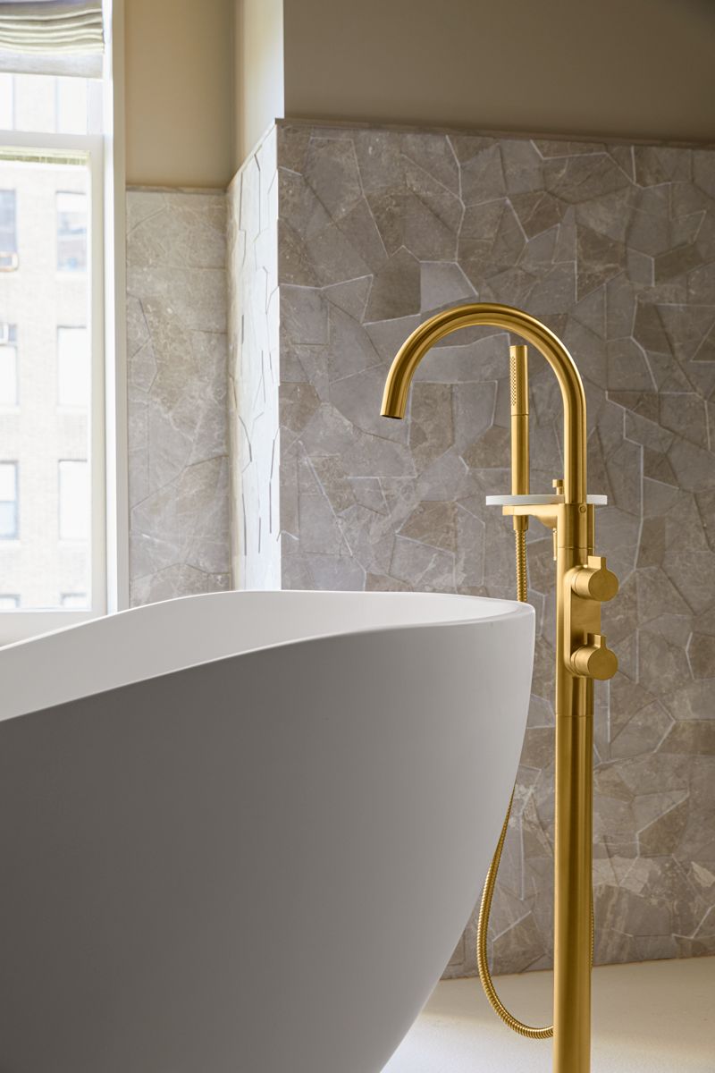 KOHLER K-T77984-4-BN Components Floor-Mount Bath Filler Trim With Lever Handles And Handshower - Vibrant Brushed Nickel