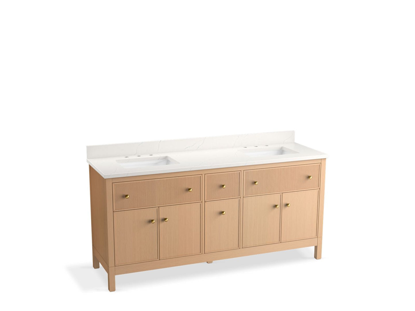 KOHLER K-35023-SWK Malin By Studio Mcgee 72" Bathroom Vanity Cabinet With Sinks And Quartz Top In White Oak