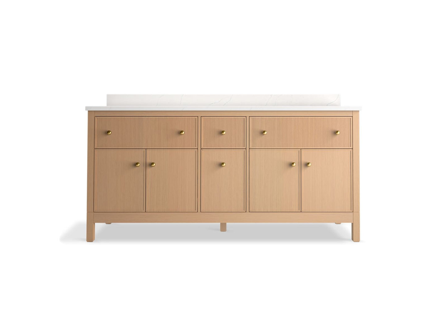 KOHLER K-35023-SWK Malin By Studio Mcgee 72" Bathroom Vanity Cabinet With Sinks And Quartz Top In White Oak