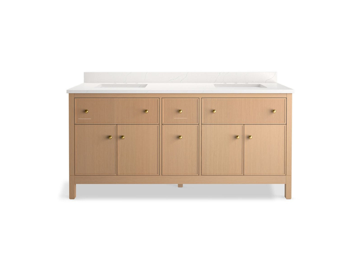 KOHLER K-35023-SWK Malin By Studio Mcgee 72" Bathroom Vanity Cabinet With Sinks And Quartz Top In White Oak