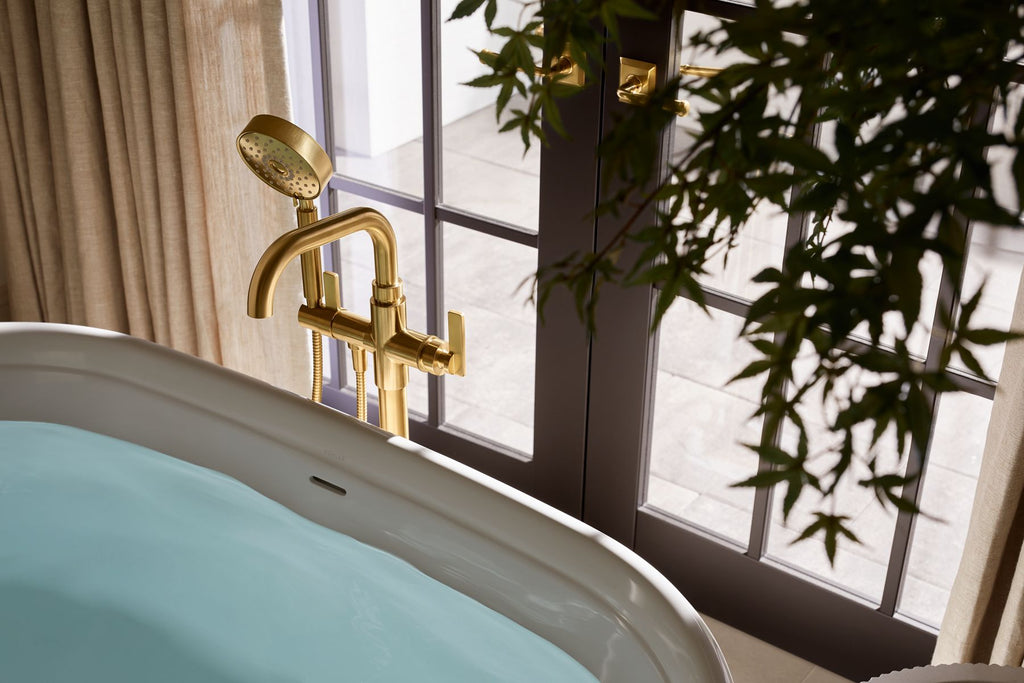 KOHLER K-T35924-4-SN Castia By Studio Mcgee Floor-Mount Bath Filler Trim With Handshower - Vibrant Polished Nickel