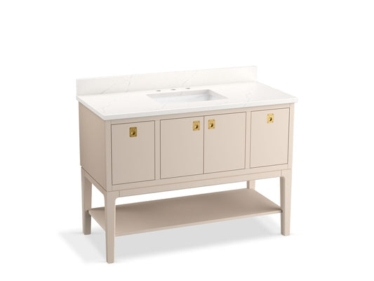 KOHLER K-35027-LWG Seagrove By Studio Mcgee 48" Bathroom Vanity Cabinet With Sink And Quartz Top In Light Clay