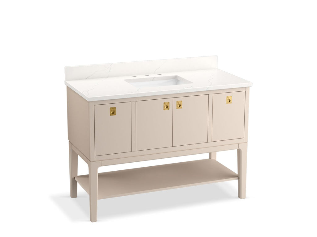 KOHLER K-35027-LWG Seagrove By Studio Mcgee 48" Bathroom Vanity Cabinet With Sink And Quartz Top - Light Clay