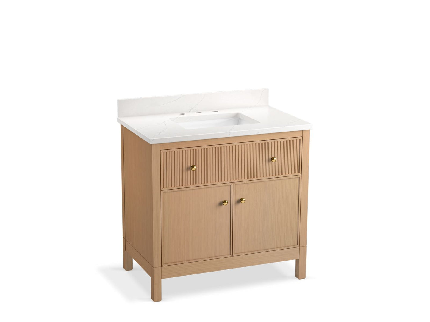 KOHLER K-35020-SWK Malin By Studio Mcgee 36" Bathroom Vanity Cabinet With Sink And Quartz Top In White Oak