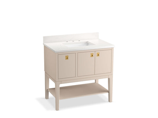 KOHLER K-35026-LWG Seagrove By Studio Mcgee 36" Bathroom Vanity Cabinet With Sink And Quartz Top In Light Clay