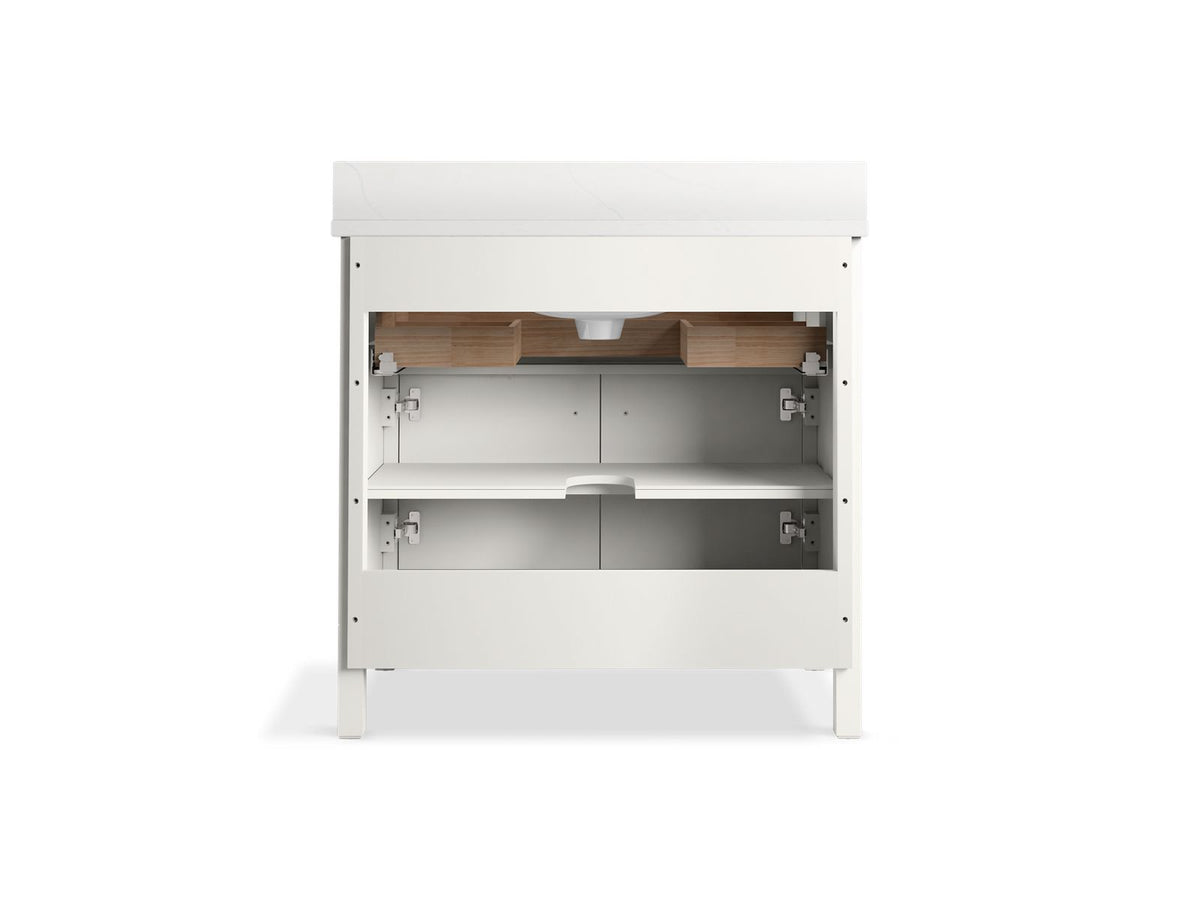 KOHLER K-35020-SWK Malin By Studio Mcgee 36" Bathroom Vanity Cabinet With Sink And Quartz Top - White Oak