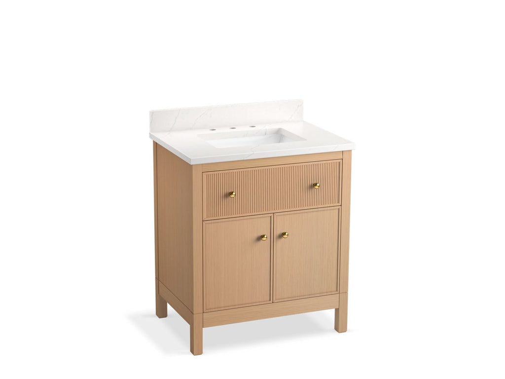 KOHLER K-35019-SWK Malin By Studio Mcgee 30" Bathroom Vanity Cabinet With Sink And Quartz Top - White Oak