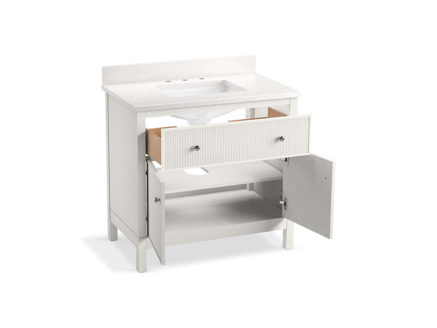 KOHLER K-35020-0 Malin By Studio Mcgee 36" Bathroom Vanity Cabinet With Sink And Quartz Top In White