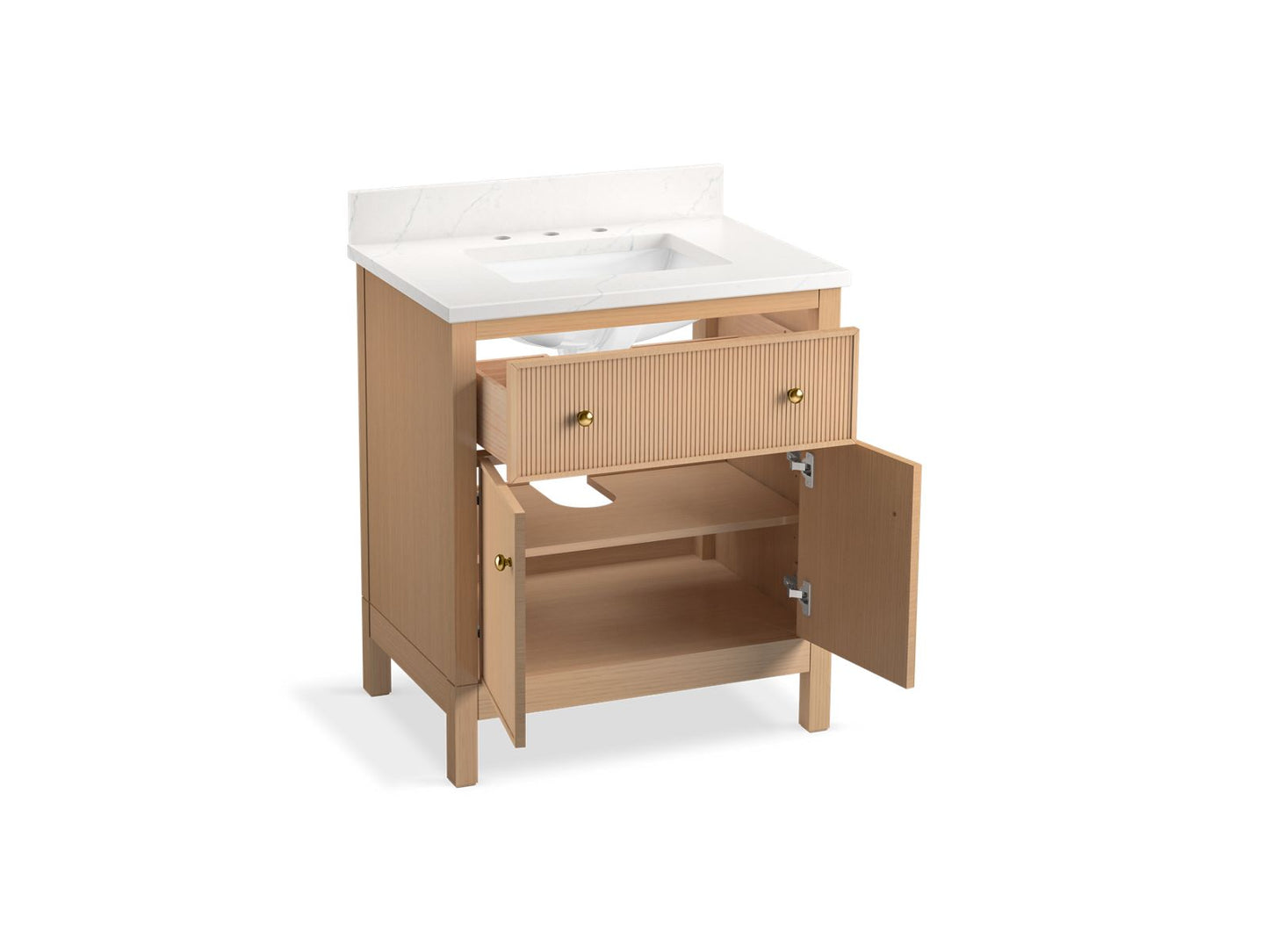 KOHLER K-35019-SWK Malin By Studio Mcgee 30" Bathroom Vanity Cabinet With Sink And Quartz Top In White Oak