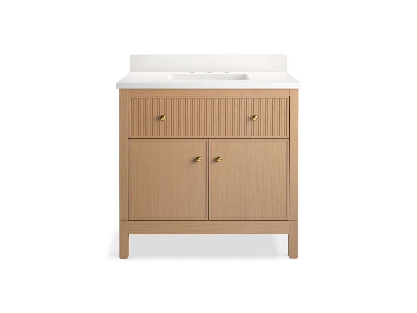 KOHLER K-35020-SWK Malin By Studio Mcgee 36" Bathroom Vanity Cabinet With Sink And Quartz Top In White Oak