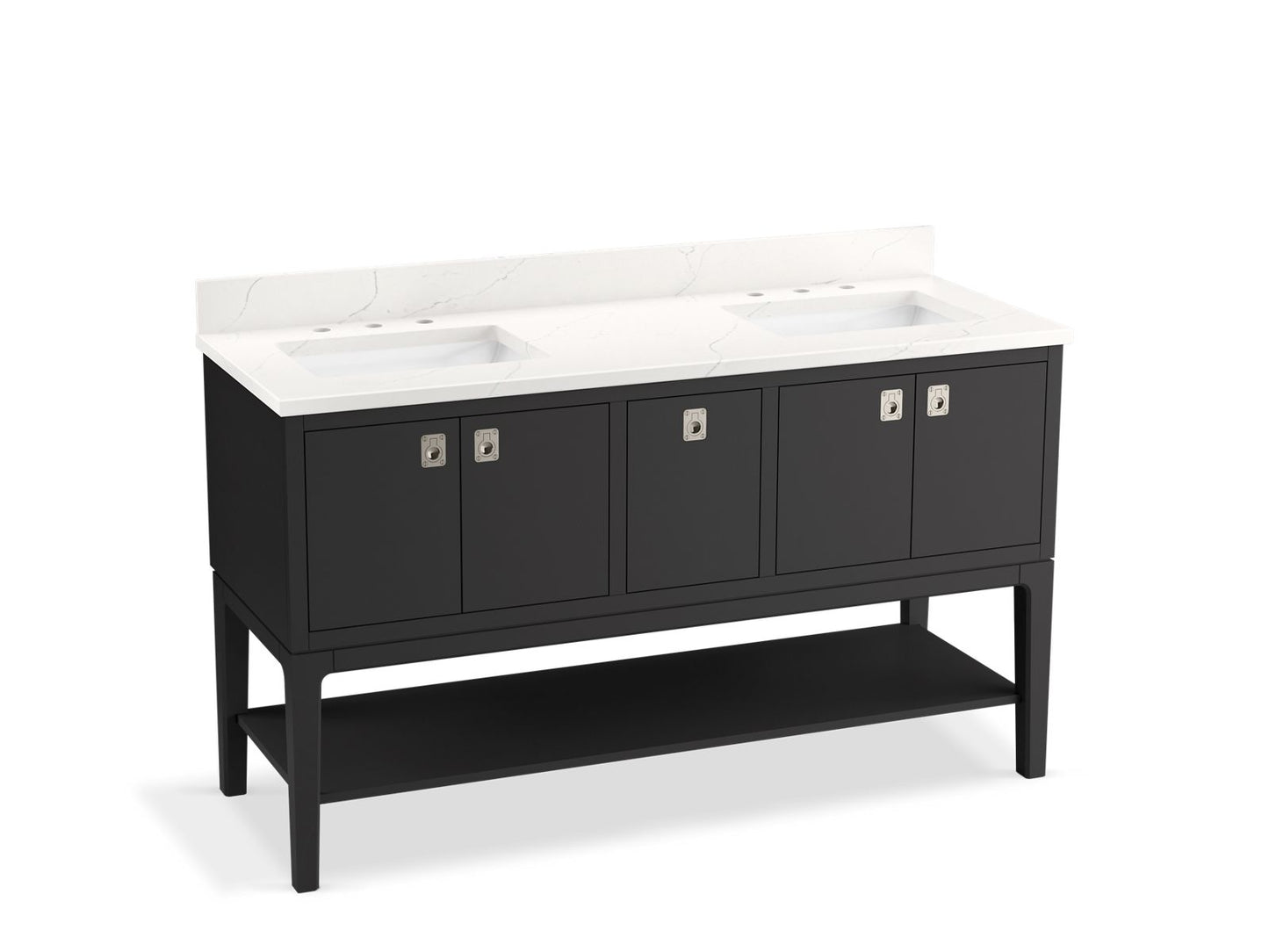 KOHLER K-35028-DWG Seagrove By Studio Mcgee 60" Bathroom Vanity Cabinet With Sinks And Quartz Top In Ferrous Grey