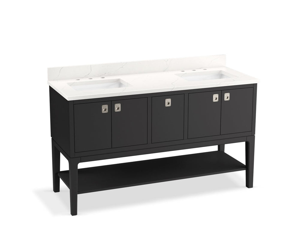 KOHLER K-35028-DWG Seagrove By Studio Mcgee 60" Bathroom Vanity Cabinet With Sinks And Quartz Top - Ferrous Grey