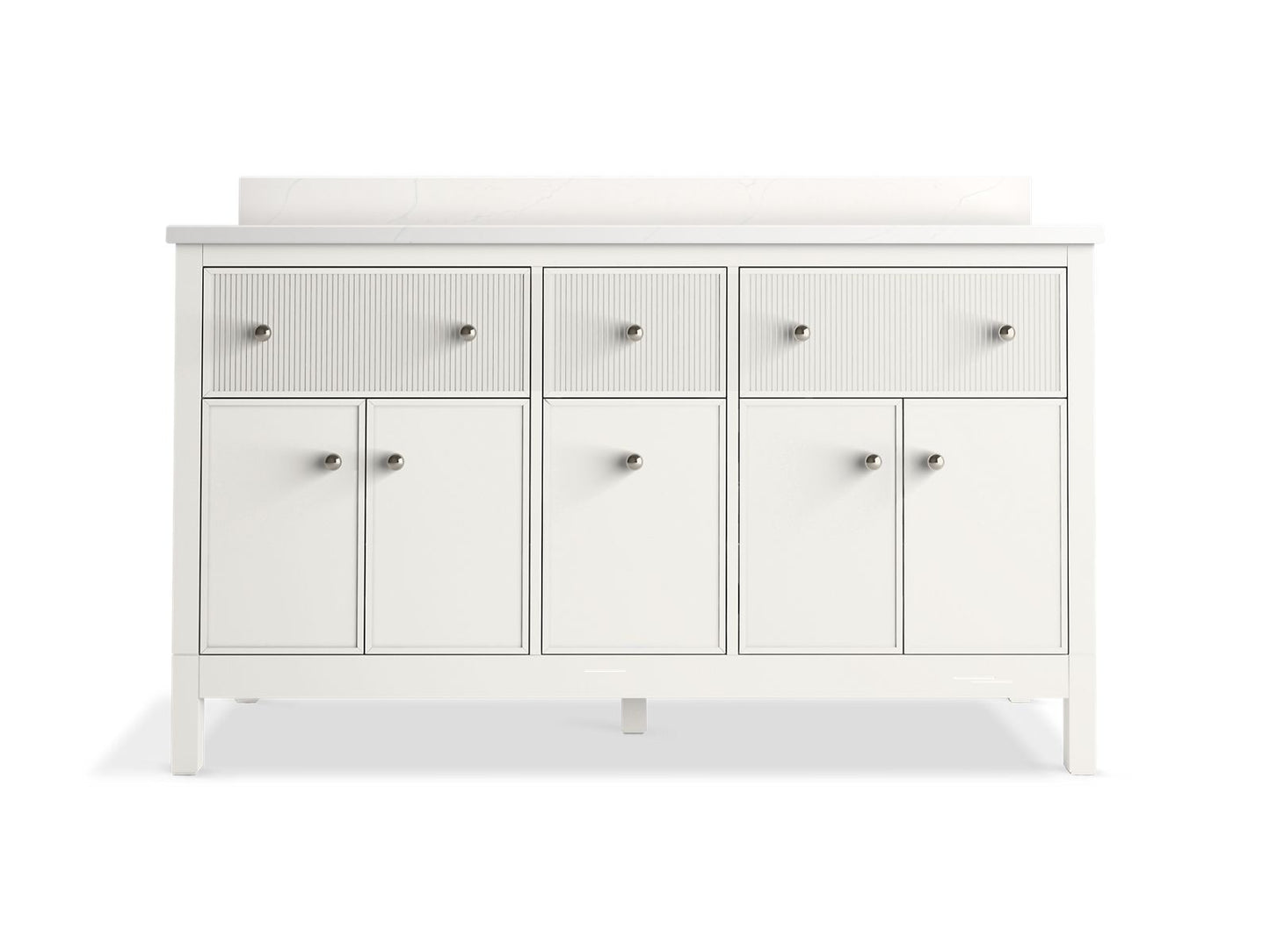 KOHLER K-35022-0 Malin By Studio Mcgee 60" Bathroom Vanity Cabinet With Sinks And Quartz Top In White