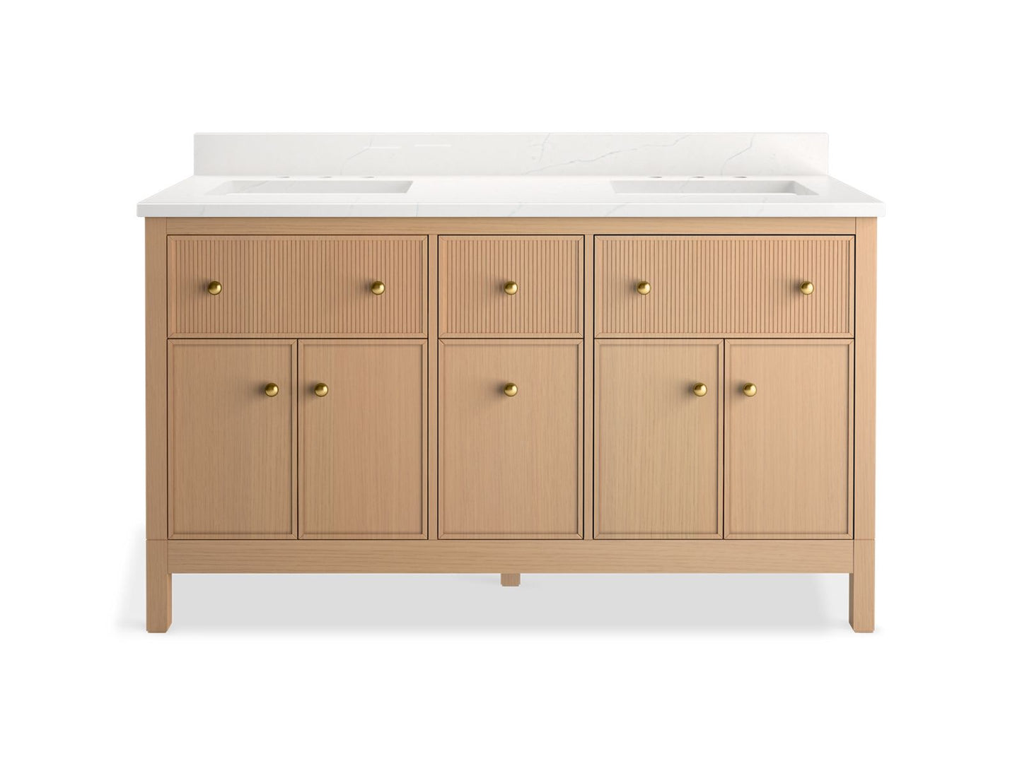 KOHLER K-35022-SWK Malin By Studio Mcgee 60" Bathroom Vanity Cabinet With Sinks And Quartz Top In White Oak