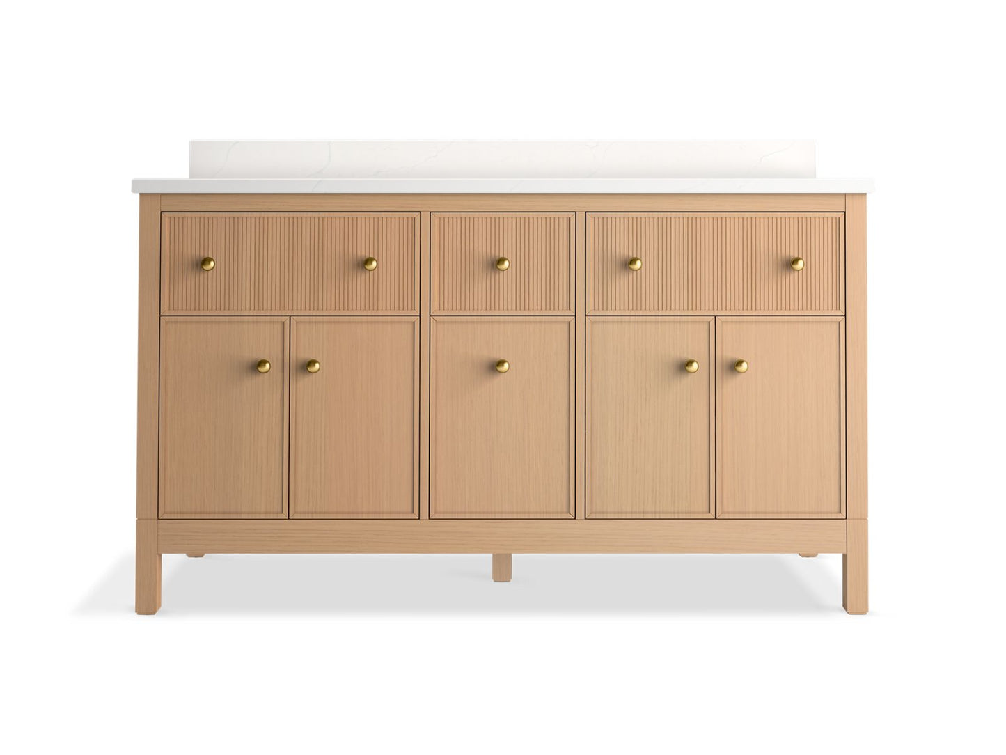 KOHLER K-35022-SWK Malin By Studio Mcgee 60" Bathroom Vanity Cabinet With Sinks And Quartz Top In White Oak