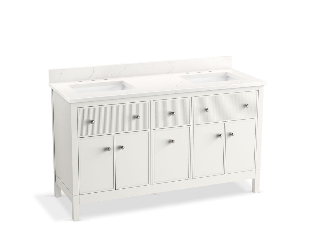 KOHLER K-35022-SWK Malin By Studio Mcgee 60" Bathroom Vanity Cabinet With Sinks And Quartz Top - White Oak