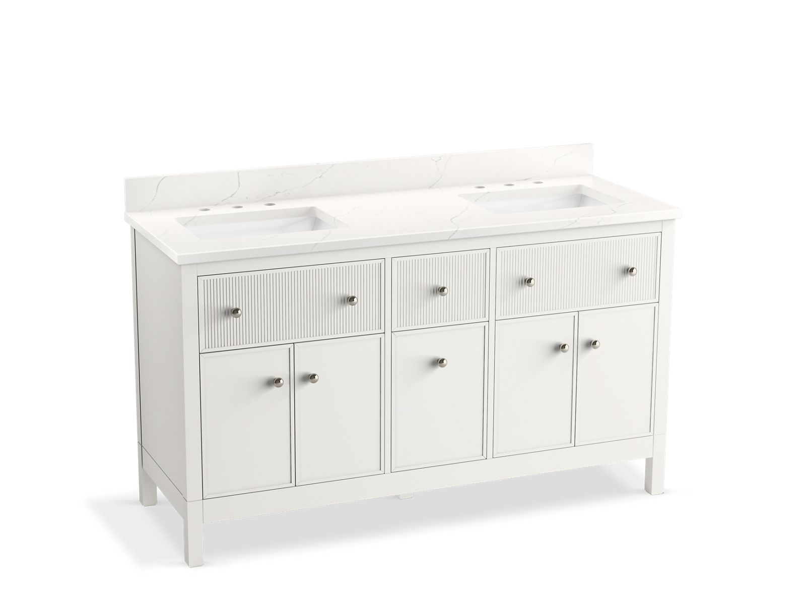 KOHLER K-35022-SWK Malin By Studio Mcgee 60" Bathroom Vanity Cabinet With Sinks And Quartz Top - White Oak