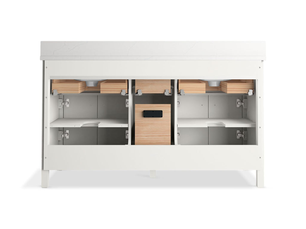 KOHLER K-35022-SWK Malin By Studio Mcgee 60" Bathroom Vanity Cabinet With Sinks And Quartz Top - White Oak