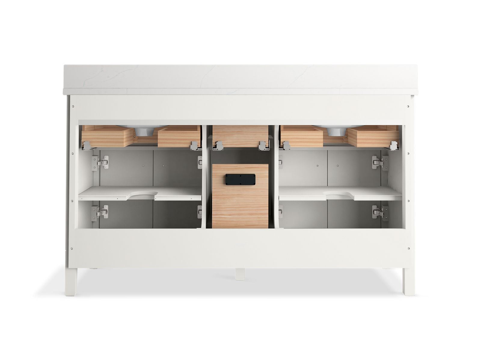 KOHLER K-35022-SWK Malin By Studio Mcgee 60" Bathroom Vanity Cabinet With Sinks And Quartz Top - White Oak