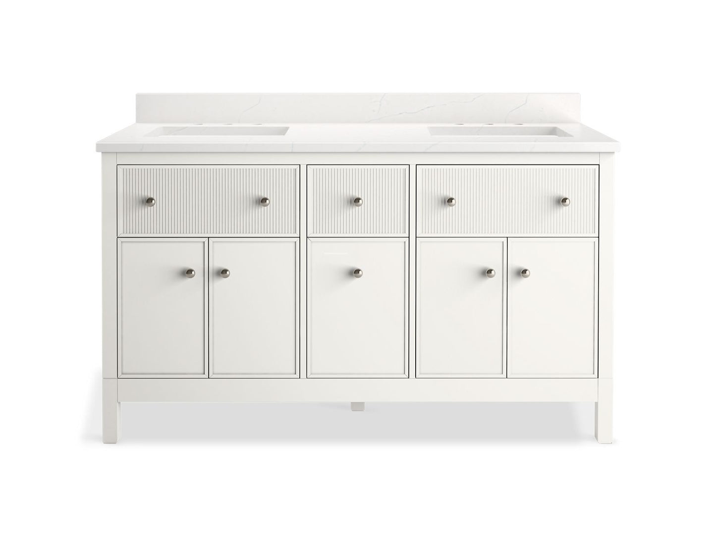 KOHLER K-35022-0 Malin By Studio Mcgee 60" Bathroom Vanity Cabinet With Sinks And Quartz Top In White