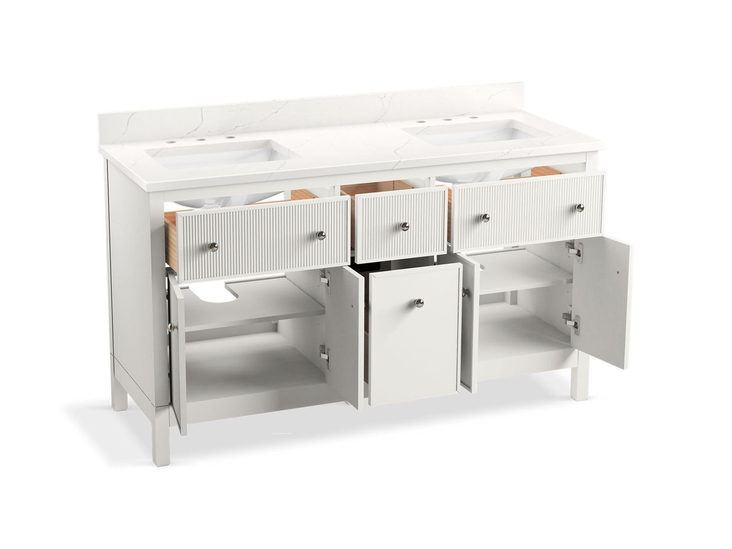 KOHLER K-35022-0 Malin By Studio Mcgee 60" Bathroom Vanity Cabinet With Sinks And Quartz Top In White