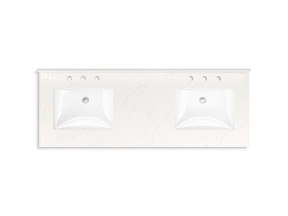KOHLER K-35022-DAK Malin by Studio McGee 60" bathroom vanity cabinet with sinks and quartz top - Draper Oak
