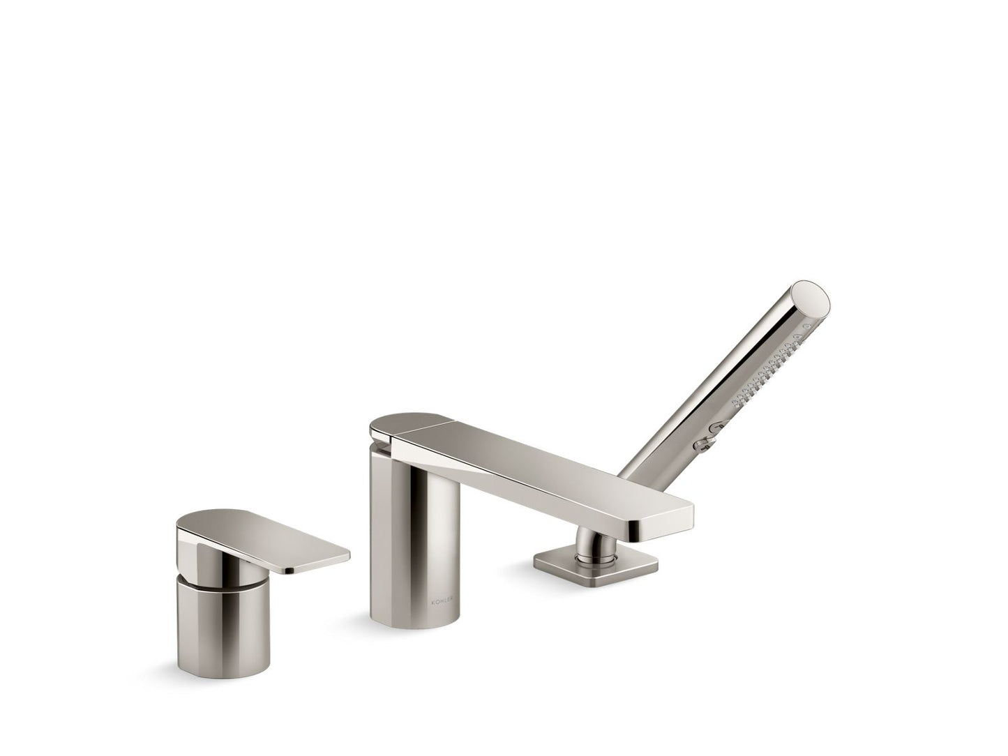 KOHLER K-23488-4-SN Parallel Deck-Mount Bath Faucet With Handshower In Vibrant Polished Nickel