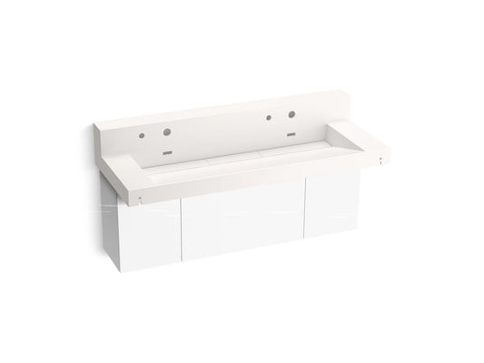 KOHLER K-81027-BPW-KCD Constellation 60" Wall-Mount Trough Lavatory System With Backsplash In Designer White