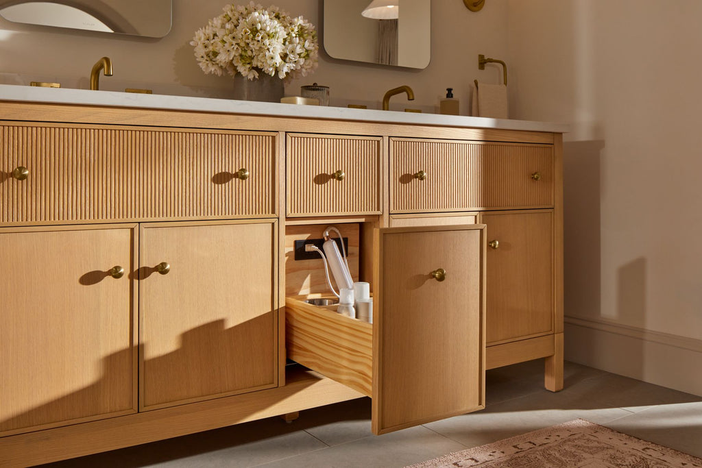 KOHLER K-35023-DAK Malin By Studio Mcgee 72" Bathroom Vanity Cabinet With Sinks And Quartz Top - Draper Oak