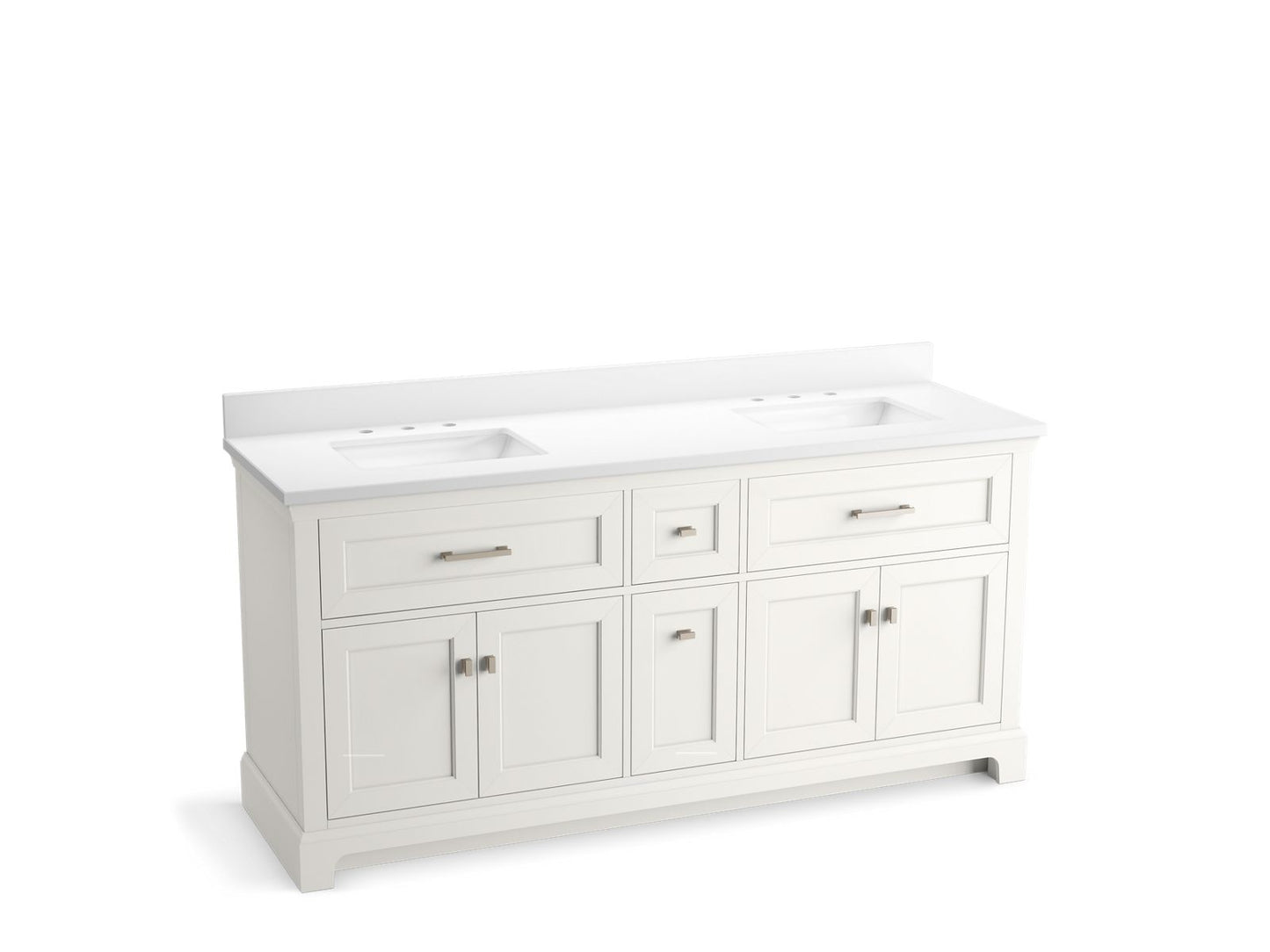 KOHLER K-29264-BD1-0 Charlemont 72" Bathroom Vanity Cabinet With Sinks And Quartz Top In White