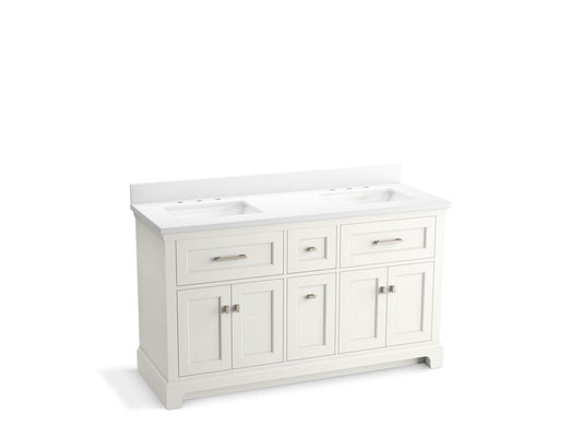 KOHLER K-29263-BD1-0 Charlemont 60" Bathroom Vanity Cabinet With Sinks And Quartz Top In White