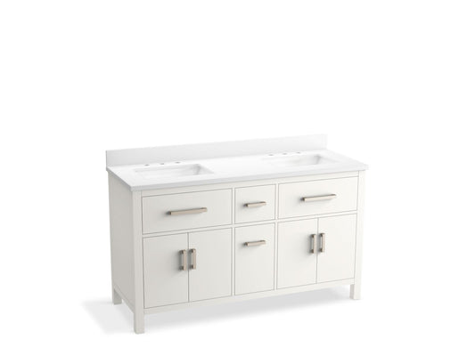 KOHLER K-40641-BD1-0 Kresla 60" Bathroom Vanity Cabinet With Sinks And Quartz Top In White