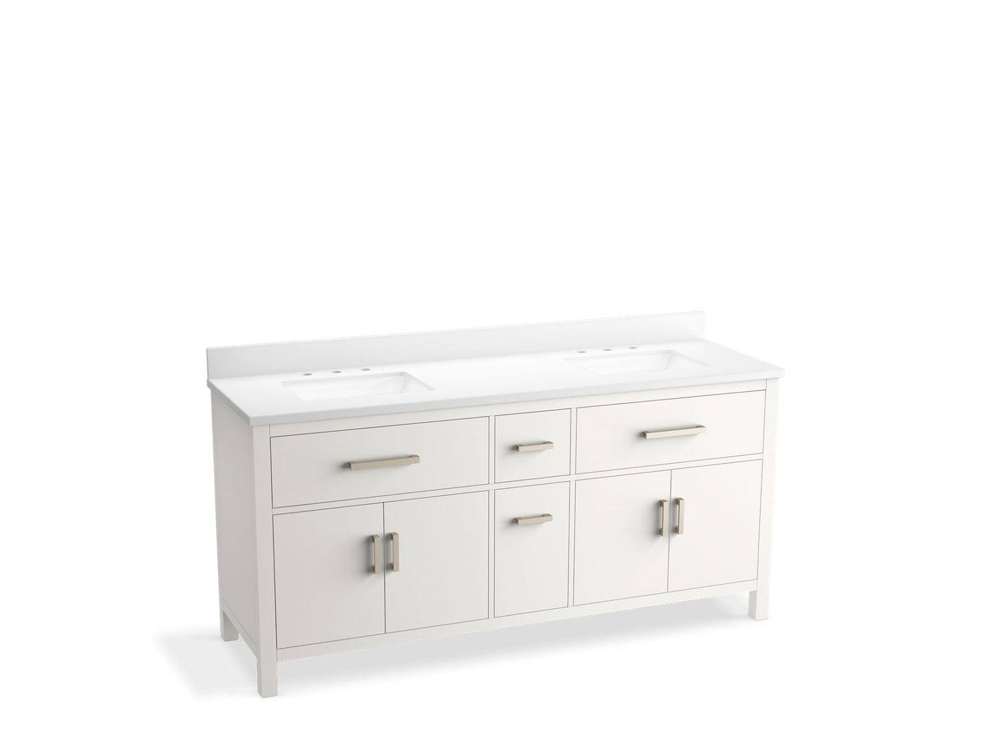 KOHLER K-40642-BD1-0 Kresla 72" Bathroom Vanity Cabinet With Sinks And Quartz Top In White