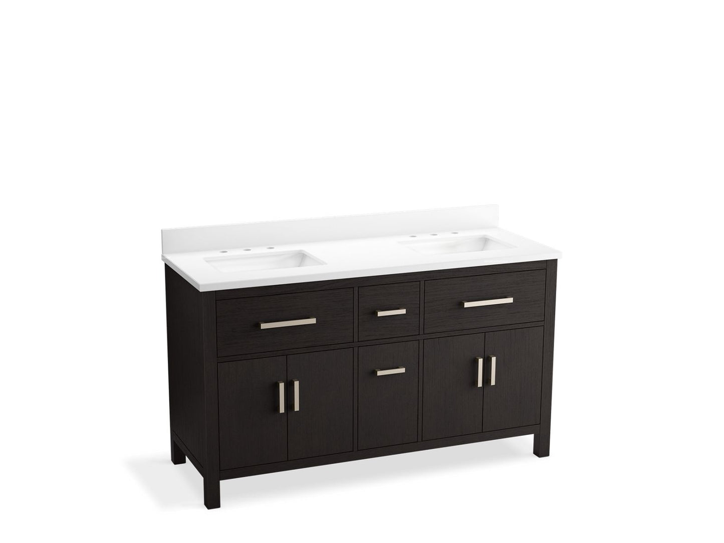 KOHLER K-40641-BD1-BWK Kresla 60" Bathroom Vanity Cabinet With Sinks And Quartz Top In Carbon Oak