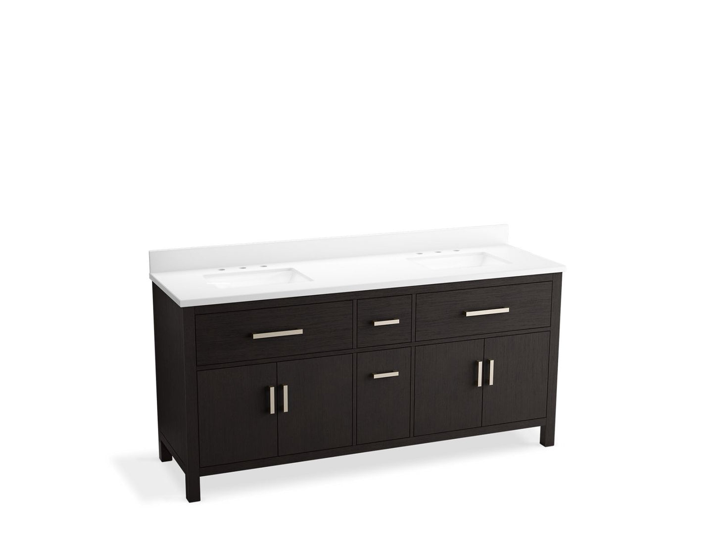 KOHLER K-40642-BD1-BWK Kresla 72" Bathroom Vanity Cabinet With Sinks And Quartz Top In Carbon Oak