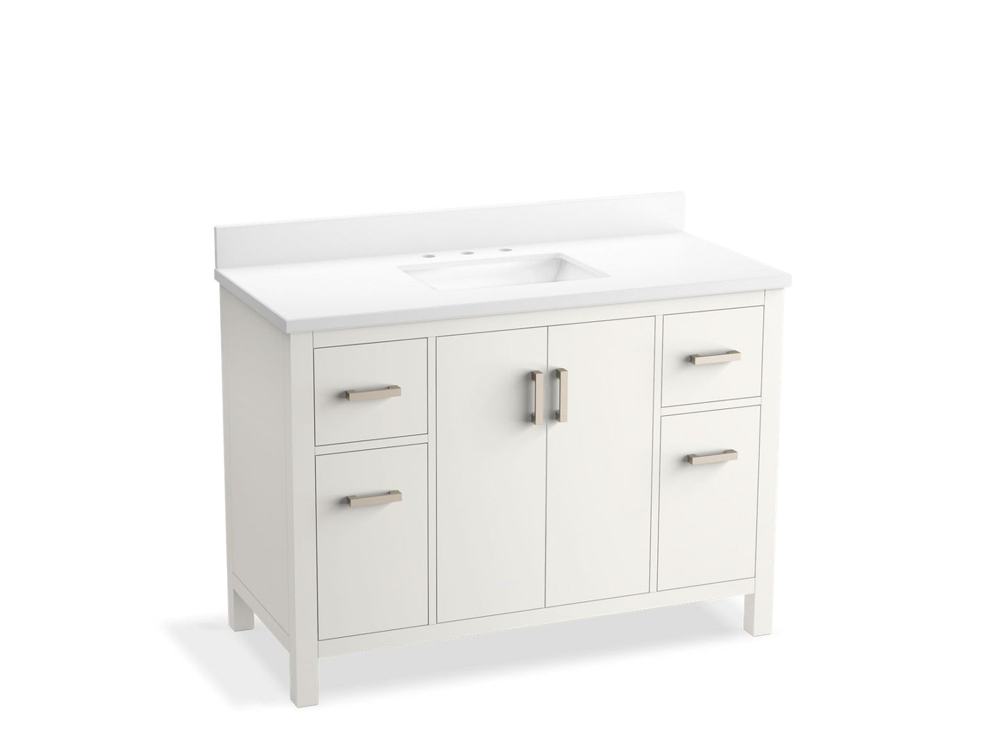 KOHLER K-40640-BD1-0 Kresla 48" Bathroom Vanity Cabinet With Sink And Quartz Top In White