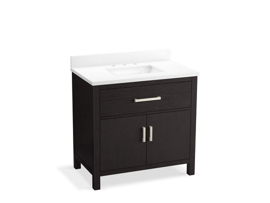 KOHLER K-40639-BD1-BWK Kresla 36" Bathroom Vanity Cabinet With Sink And Quartz Top In Carbon Oak