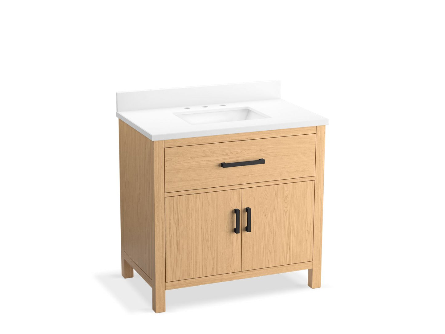 KOHLER K-40639-BD1-WEK Kresla 36" Bathroom Vanity Cabinet With Sink And Quartz Top In Light Oak