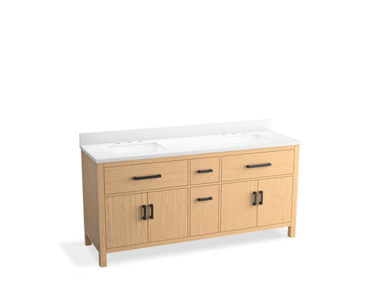 KOHLER K-40642-BD1-WEK Kresla 72" Bathroom Vanity Cabinet With Sinks And Quartz Top In Light Oak