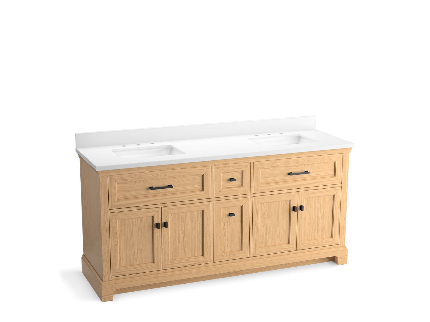 KOHLER K-29264-BD1-WEK Charlemont 72" Bathroom Vanity Cabinet With Sinks And Quartz Top In Light Oak