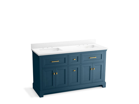 KOHLER K-29263-BD1-TDB Charlemont 60" Bathroom Vanity Cabinet With Sinks And Quartz Top In Tidal Blue