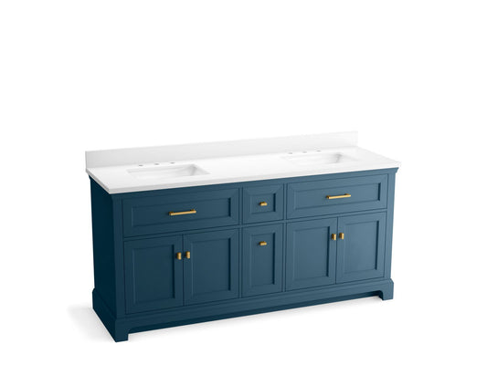 KOHLER K-29264-BD1-TDB Charlemont 72" Bathroom Vanity Cabinet With Sinks And Quartz Top In Tidal Blue